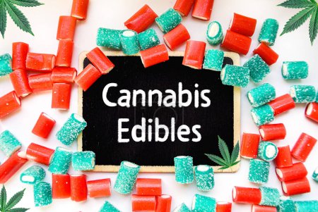 Photo for Medical Marijuana Edibles, Gummy Candies Infused with Marijuana Cannabinoids in food - Royalty Free Image