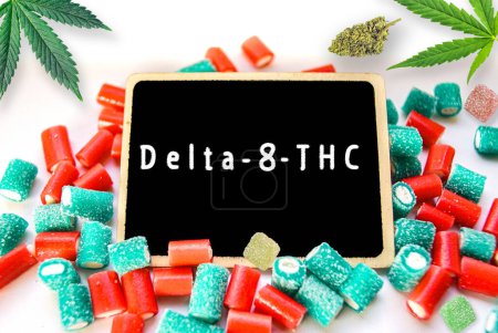 Photo for Medical Marijuana Edibles, Gummy Candies Infused with Delta-8-THC Cannabinoid in food - Royalty Free Image