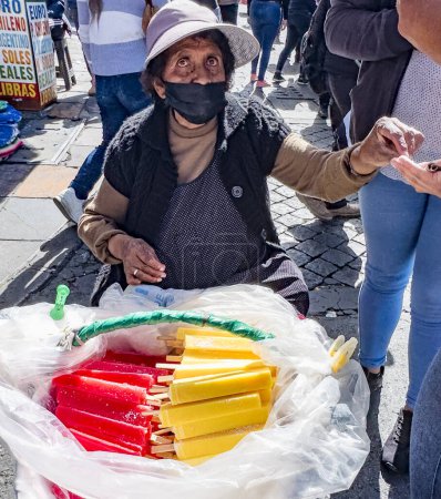 Téléchargez les photos : La Paz, Bolivie, 01222023 - Les vendeurs vendent de la nourriture au défilé pour célébrer le changement de nom de la Bolivie afin d'inclure les peuples autochtones. - en image libre de droit