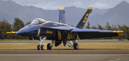 Photo for Honolulu, Hawaii, USA, 2022-08-14: Military Air Show, Blue Angel aircraft on tarmac. - Royalty Free Image