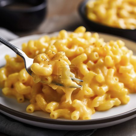 Photo for Plate of macaroni and cheese with fork - Royalty Free Image