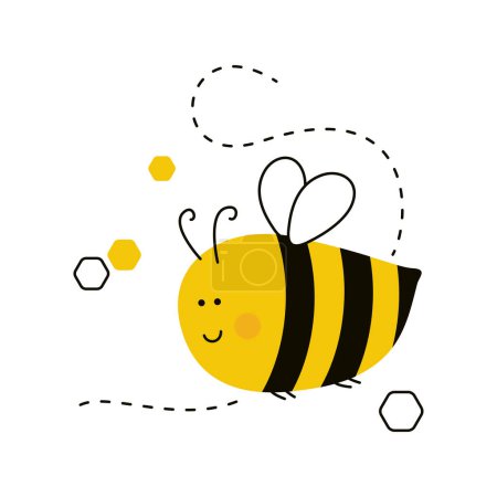 Téléchargez les illustrations : Mignon personnage de dessin animé abeille isolé sur fond blanc. Illustration vectorielle - en licence libre de droit