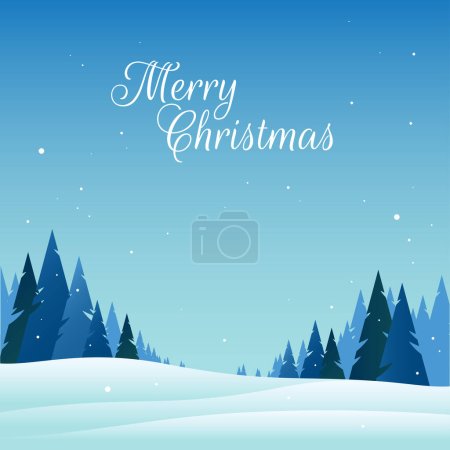 Peaceful Christmas scene with pine trees and snowfall. Winter Background with empty space for your message. Vector design for greeting cards and poster