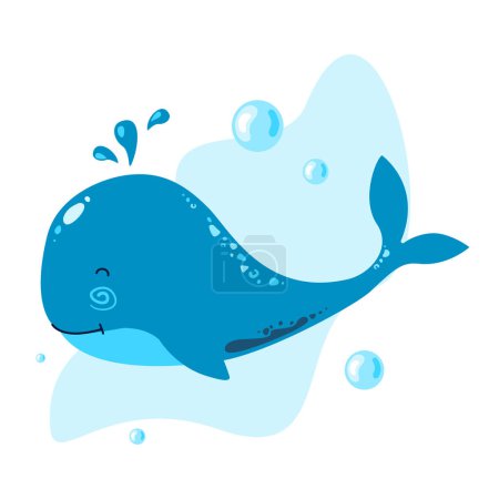 Foto de Feliz ballena en el océano. Ilustración del vector para la invitación de la fiesta de la ducha del bebé o del cumpleaños, guardería, ropa del niño - Imagen libre de derechos