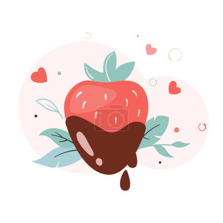 Foto de Romantic strawberries in dark chocolate. Vector illustration for sticker, flyer, invitation, poster, brochure, banner, fabric, textile - Imagen libre de derechos