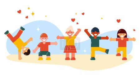 Illustration for International Day of Happiness. Happy children. International friendship day - Royalty Free Image