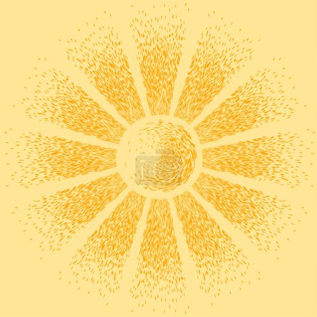Foto de El sol amarillo brilla rayos de luz. Fondo retro vector solar. Día Mundial del Sol. Energía solar caliente - Imagen libre de derechos