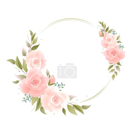 Foto de Flores y hojas rosadas. Corona floral romántica ligera para el diseño de tarjetas de boda, invitaciones, Guardar la fecha - Imagen libre de derechos
