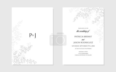 Foto de Plantilla de invitación de boda con ramas delicadas dibujadas a mano gris. Ilustración vectorial para portada, invitación, póster, tarjeta, volante, pancarta - Imagen libre de derechos