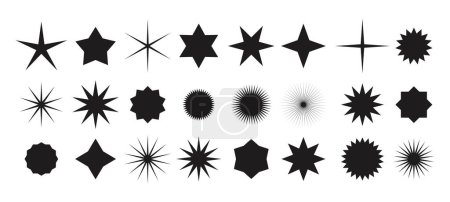 Ilustración de Conjunto de formas de estrellas. Iconos de estrellas aislados sobre un fondo blanco. Conjunto de iconos de estrella de chispa. Clasificación estrella signos colección en estilo plano - Imagen libre de derechos