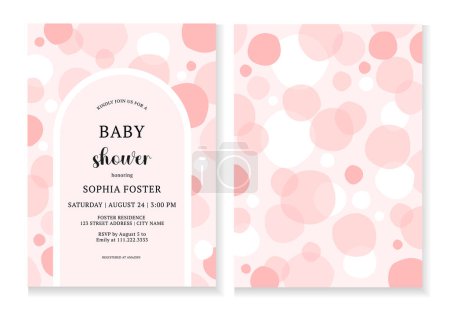 Foto de Lindo diseño de tarjetas de invitación para fiesta de baby shower. Círculos rosas abstractos. Es una chica. - Imagen libre de derechos