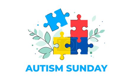 Foto de Autism sunday. Colorful puzzle vector banner. Symbol of autism. Banner, Flyer, Poster - Imagen libre de derechos