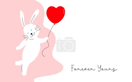 Foto de San Valentín. Adorable personaje de conejito con globo en forma de corazón. Imprimir para camiseta, camiseta, sudadera, pegatina, saludo, cumpleaños, invitación, tarjetas de amor, póster - Imagen libre de derechos