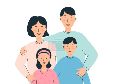 Foto de Familia feliz de padres e hijos. Madre, padre, hija, hijo. Feliz día de familia - Imagen libre de derechos