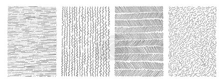 Hand drawn hatching line texture set. Sketch style, grunge. Decorative black and white backgrounds with strokes, dots or lines
