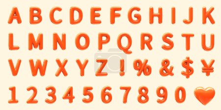 Photo for 3D illustration of left leaning english letters, numbers and symbols orange playful balloon isolated on beige background. Suitable for party and holiday theme decoration. - Royalty Free Image