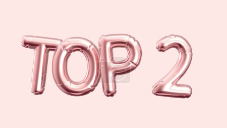 3d render rose gold balloon TOP 2 phrase on pink background