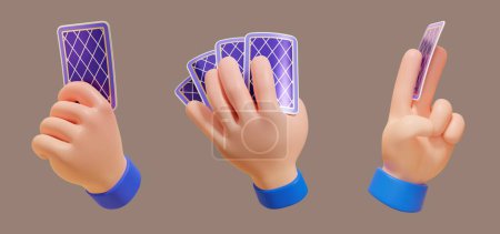 Photo for 3D cartoon hand gesture icon set of hands with cards in different angles. Suitable for social media or app use. - Royalty Free Image