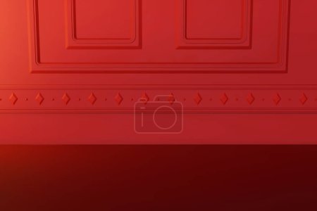 Téléchargez les illustrations : Fond 3D du bas d'un cadre de porte rouge contre le plancher cramoisi - en licence libre de droit