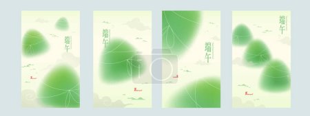 Affiches esthétiques de montagne zongzi isolées sur fond gris clair. Texte : Dragon Boat Festival.
