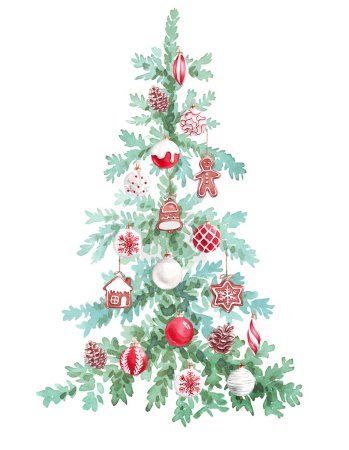 Foto de Árbol de Navidad. Clipart de acuarela. Ilustración pintada a mano - Imagen libre de derechos