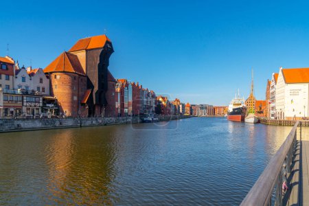 Photo for Gdansk, Poland - 11 March, 2022: Beautiful Old town of Gdansk at Motlawa river. Travel - Royalty Free Image