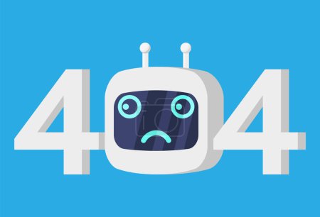 Téléchargez les illustrations : Tête de Robot Triste, page 404 introuvable. Message d'avertissement texte 404. Bot Crash Broken Erreur. Modèle pour les pages Internet et le Web. Illustration vectorielle plate de bande dessinée - en licence libre de droit