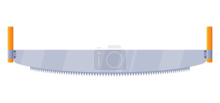 Illustration for Two Man Saw Isolated on White. Metal Two Handed Saw. Double Hand Hacksaw. Carpenter or Repairmen Handsaw Instrument. Carpentry Construction Tool. Cartoon Flat Vector Illustration - Royalty Free Image