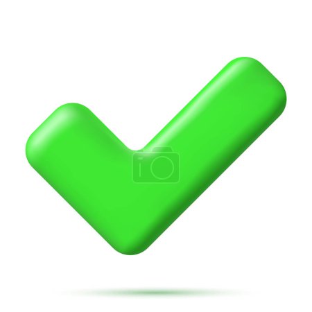 Ilustración de Forma de botón derecho 3D. Verde Sí o Render signo correcto. Green Checkmark Tick representa la confirmación. Concepto de elección correcta. Acuerdo, aprobación o símbolo de confianza. Ilustración vectorial - Imagen libre de derechos