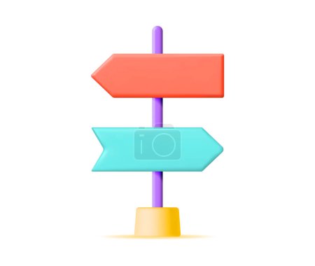 Illustration for 3D Empty Signpost with Directions Isolated. Signboard or Guidepost Render Icon. Road Information, Direction, Arrow. Guide Post. Choice Concept. Vector Illustration - Royalty Free Image