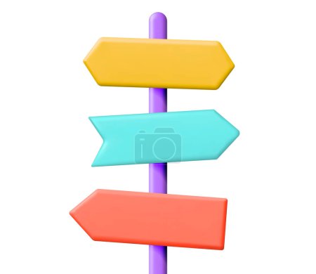 Illustration for 3D Empty Signpost with Directions Isolated. Signboard or Guidepost Render Icon. Road Information, Direction, Arrow. Guide Post. Choice Concept. Vector Illustration - Royalty Free Image