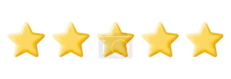 Ilustración de 3D Brillante Amarillo Cinco Estrellas Calificación Aislado. Reviews Five Star Realistic Render (en inglés). Testimonios, Calificación, Comentarios, Encuesta, Calidad y Revisión. Logros o Meta. Ilustración vectorial - Imagen libre de derechos