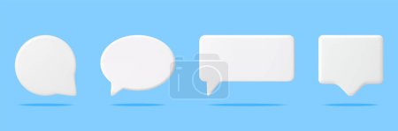 Illustration for 3D White Blank Speech Bubbles Set Isolated. Square and Round Rendering Chat Balloon Pin. Notification Shape Mockup. Communication, Web, Social Network Media, App Button. Realistic Vector Illustration - Royalty Free Image
