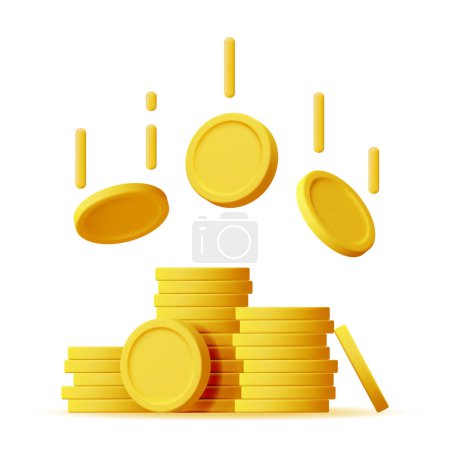 3D Stack of Gold Coins Icon Isolated. Pile of American Dollar Coin Render. Empty Golden Money Sign. Growth, Income, Savings, Investment. Symbol of Wealth. Business Success. Vector Illustration
