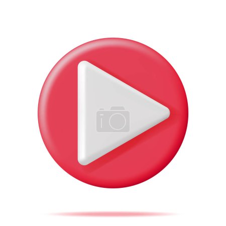 Illustration for 3D Play Button Isolated on White. Render Red Circle with White Triangle Inside. Simple Icon of Web Player. Social Media, Web Multimedia, Movie and Music. Video, Audio and VLOG. Vector Illustration - Royalty Free Image
