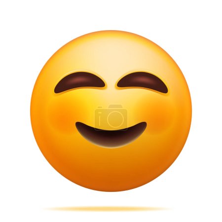 Ilustración de 3D Amarillo Emoticono Feliz Enrojecimiento con Ojos Sonrientes Aislados. Render Emoji ligeramente sonriente. Cara feliz Simple. Comunicación, Web, Redes Sociales, Botón App. Ilustración vectorial realista - Imagen libre de derechos