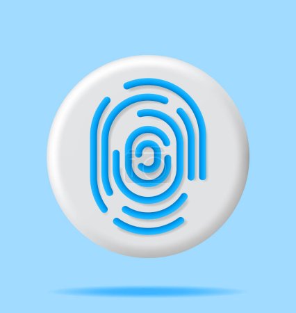 Illustration for 3D Fingerprint Icon Isolated. Render Finger Print Symbol. Identification and Authorization System. Fingerprint for ID, Passport, Applications. Simple Finger Print Biometric Scan. Vector Illustration - Royalty Free Image