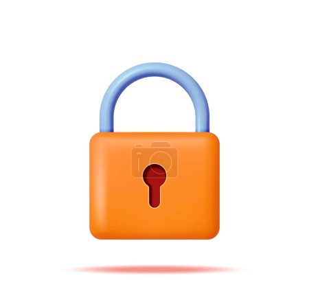 3D Orange Vorhängeschloss Isoliert auf Weiß. Render Pad Lock Icon mit Schlüsselloch. Konzept von Sicherheit, Schutz und Vertraulichkeit. Sicherheit, Verschlüsselung und Datenschutz. Vektorillustration