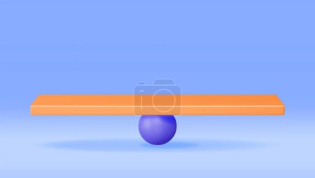Illustration for 3D Seesaw Scales Isolated. Render Empty Weight Measuring Seesaw Scale in Equilibrium . Balanced Scales. Justice, Measurement, Decision, Choice and Balance concept. Vector Illustration - Royalty Free Image