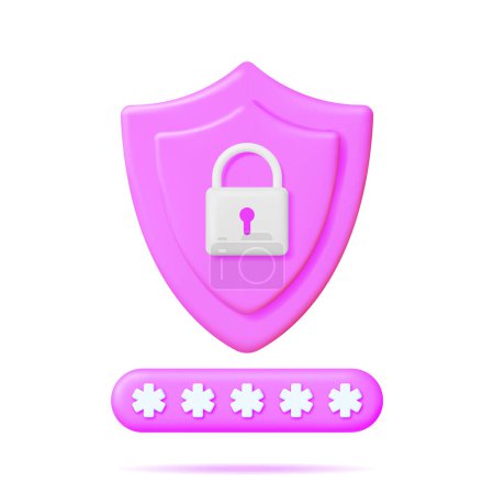 3D-Passwortfeld mit Vorhängeschloss isoliert. Verstecktes Passwort-Symbol in Pad Lock ausleihen. Datenschutz, Sicherheit und Vertraulichkeit von Computerdaten. Sicherheit, Login-Verschlüsselung und Datenschutz. Vektorillustration