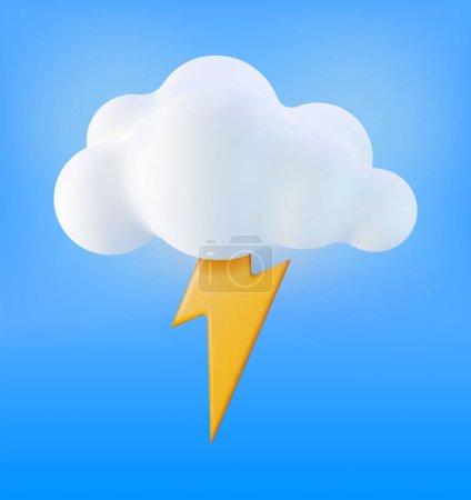 Illustration for 3D Cloud with Lightning Icon Isolated. Render Weather Icon. Thunderstorm in Fluffy Cloud. Realistic Weather Symbol. Vector Illustration - Royalty Free Image