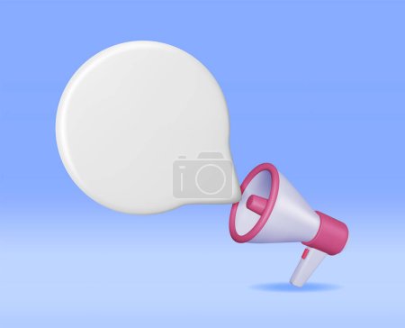 Illustration for 3D Megaphone with Blank Bubble Chat Isolated. Render Plastic Megaphone Realistic. Modern Bullhorn or Loudspeaker. Announcement Message, Marketing, Job, Attention. Vector Illustration - Royalty Free Image
