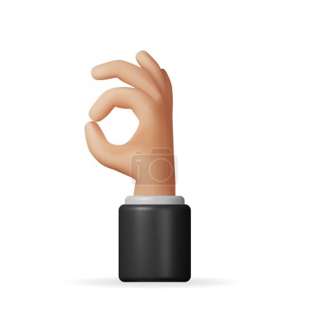 Illustration for 3D Hand Making OK Gesture Isolated. Render Hand make OK Symbol with Fingers. Positive Sign or Emotion. Customer Review Rating or Client Feedback. Body Language. Vector Illustration - Royalty Free Image