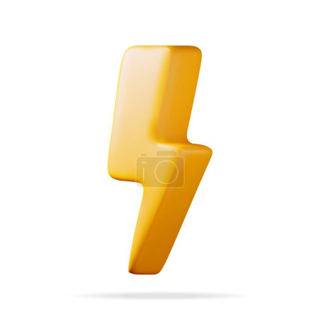 3D Lightning Sign Isolated. Render Yellow Plastic Lightning Icon. Weather or Electricity Symbol. Cartoon Flash or Charge Icon. Vector Illustration