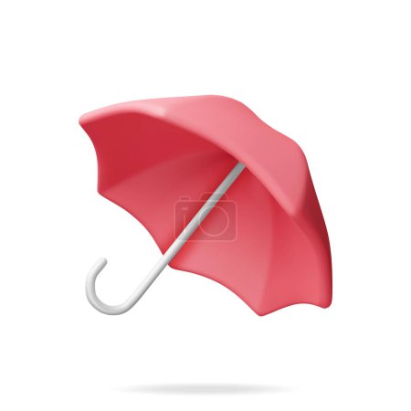 Illustration for 3D Classic Red Umbrella Isolated on White. Render Umbrella Personal Accessory. Protection from Rain, Insurance Symbol. Realistic Vector illustration - Royalty Free Image