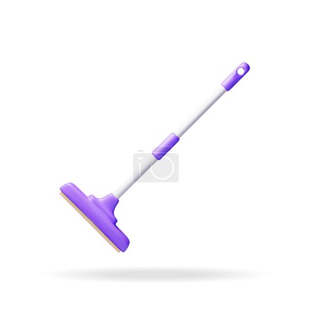 3d floor cleaning mop with plastic handle isolated. Render home mop tool icon. House cleaning equipment. Household accessories. Realistic vector illustration