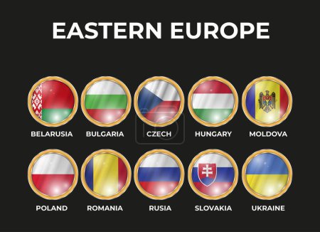 Illustration for Set of 3D illustrations of eastern european state flags in circle shape - Royalty Free Image