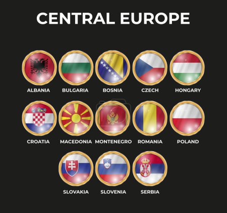 Illustration for Set of 3D illustrations of central european state flags in circle shape - Royalty Free Image