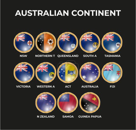 Téléchargez les photos : Ensemble d'illustrations 3D des drapeaux de pays du continent australien dans une forme circulaire - en image libre de droit