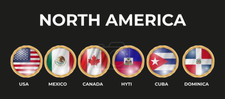 Téléchargez les photos : Ensemble d'illustrations 3D des drapeaux des États de l'Amérique du Nord en formes circulaires - en image libre de droit